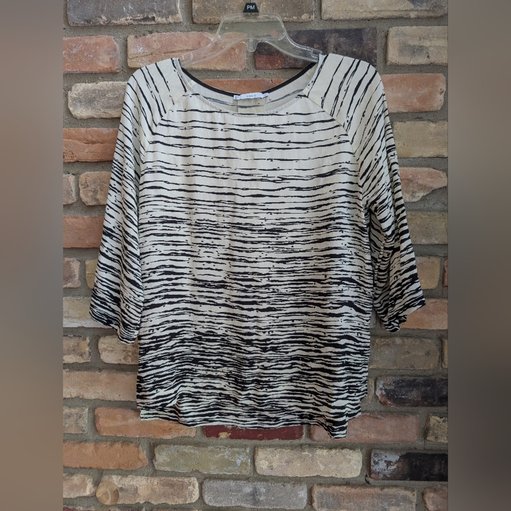 Vince Cream and Black Patterned Blouse